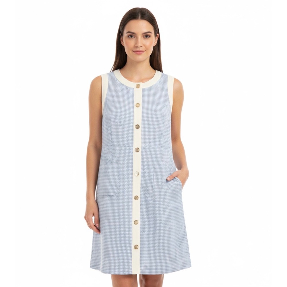 NWT Tommy Hilfiger Womens Sleeveless Houndstooth Dress Button Front Size 14